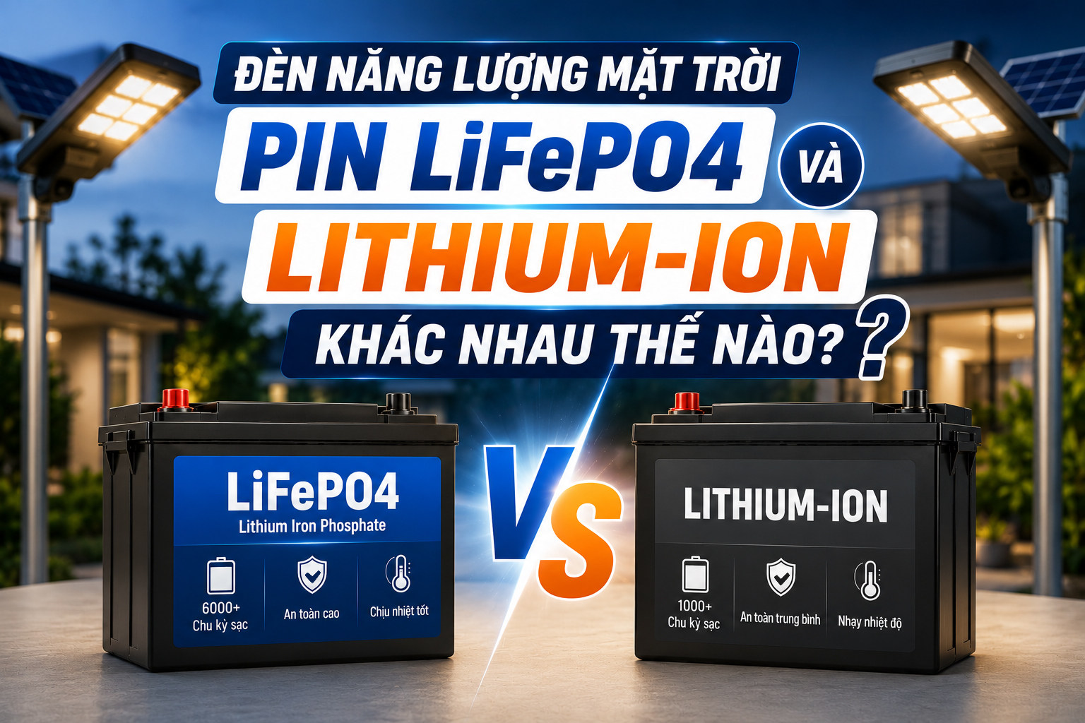 Đèn Năng Lượng Mặt Trời Pin LiFePO4 Và Lithium-ion Khác Nhau Thế Nào? Nên Chọn Loại Nào?